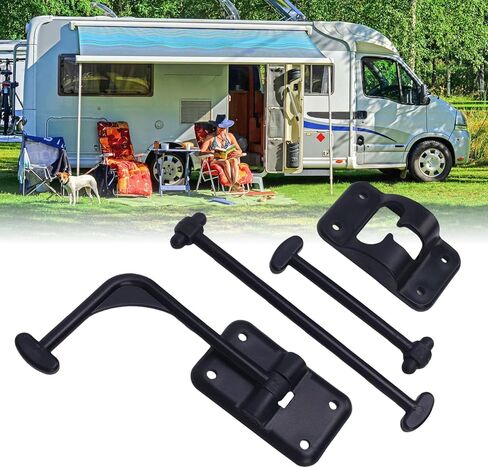 Estink 90 درجة T نمط RV حامل باب الدخول تثبيت آمن لمقطورة Campervan مع مادة ABS عالية القوة متعددة الوظائف مزلاج الباب للاستخدام التجاري في ساحة المنزل (أسود) in Kuwait