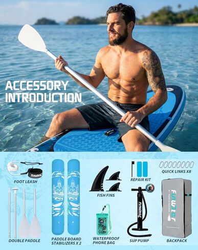 FunWater SUP Inflatable Stand Up Paddle Board 10'6×33"×6" Ultra-Light Inflatable Paddleboard with ISUP Accessories,Fins,Adjustable Paddle, Pump,Backpack in Saudi Arabia