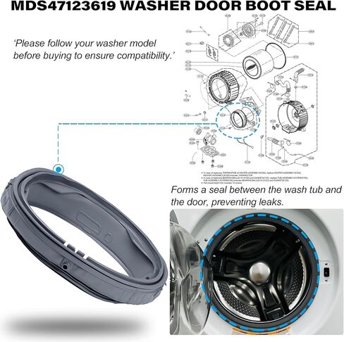 MDS47123619 غسالة باب التمهيد ختم طوقا الحجاب الحاجز ل LG Kenmore WM3500CW WM3270CW WM3180CW WM3080CW WM3670HWA WM3700HWA WM3700HVA WM3370HWA WM3370HVA، Repl. AGF75223080 AP6236842 PS12081606 in Kuwait