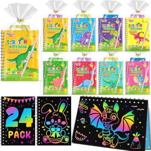 Party Favors Birthday Gifts for Kids: 24 Pack Scratch Art Notebook Party Favors for Kids Goodie Bags Stuffers Girls Boys Art Craft Kit Birthday Gifts for Classroom Prizes Christmas Gifts - Dinosaur in Kuwait