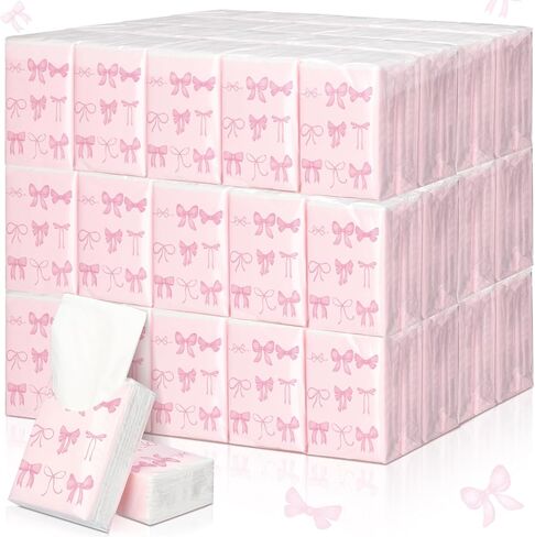 Therwen 20 Pack Pocket Tissues Travel Packs Bulk Weeding Party Favors Individual Small Tissue Packs Pocket Size Facial Hand Towels for Travel Outdoor Car Offices (Pink Bow) in Kuwait