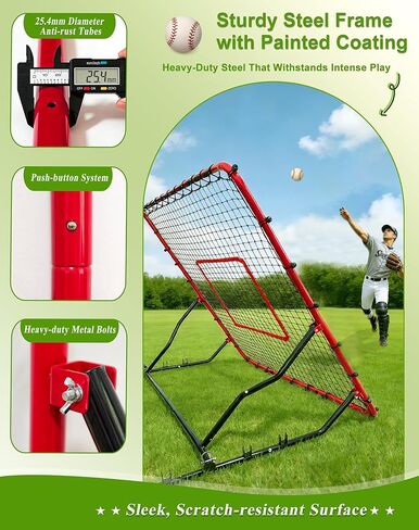 Baseball Rebounder Net Weighted Steel Frame Baseball Net 4 Adjustable Angles Anti-Skid Baseball Bounce Back Net with Flexible Target Webbing & 8 Stakes for Volleyball Softball Lacrosse (48x52inch) in Saudi Arabia