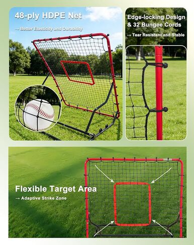 Baseball Rebounder Net Weighted Steel Frame Baseball Net 4 Adjustable Angles Anti-Skid Baseball Bounce Back Net with Flexible Target Webbing & 8 Stakes for Volleyball Softball Lacrosse (48x52inch) in Saudi Arabia