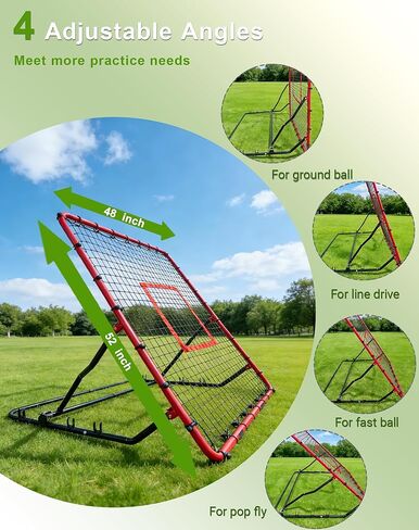 Baseball Rebounder Net Weighted Steel Frame Baseball Net 4 Adjustable Angles Anti-Skid Baseball Bounce Back Net with Flexible Target Webbing & 8 Stakes for Volleyball Softball Lacrosse (48x52inch) in Saudi Arabia