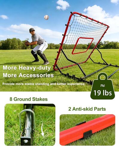 Baseball Rebounder Net Weighted Steel Frame Baseball Net 4 Adjustable Angles Anti-Skid Baseball Bounce Back Net with Flexible Target Webbing & 8 Stakes for Volleyball Softball Lacrosse (48x52inch) in Saudi Arabia
