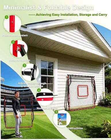 Baseball Rebounder Net Weighted Steel Frame Baseball Net 4 Adjustable Angles Anti-Skid Baseball Bounce Back Net with Flexible Target Webbing & 8 Stakes for Volleyball Softball Lacrosse (48x52inch) in Saudi Arabia
