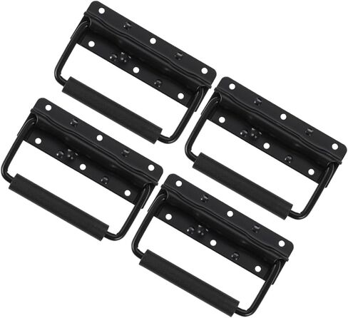 Holibanna 4pcs Black 125mm Spring Loaded Metal Case Handles, Heavy Duty Folding Pull Handles for Toolbox, Storage Chest, and Cabinet Use in Kuwait