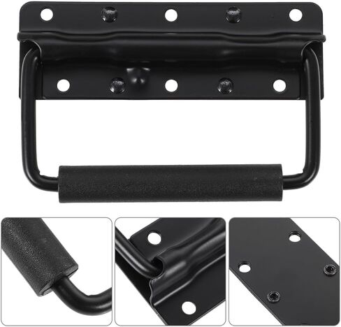 Holibanna 4pcs Black 125mm Spring Loaded Metal Case Handles, Heavy Duty Folding Pull Handles for Toolbox, Storage Chest, and Cabinet Use in Kuwait