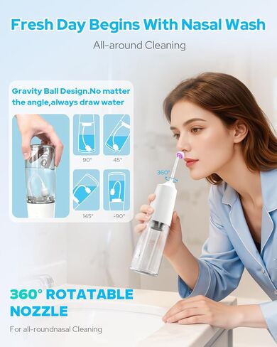 Nasal Irrigation System 300ml Tank with 6 Nozzles & 40 Salt Packets, Cordless Electric Nasal Rinse Machine for Sinus Relief & Allergies, Neti Pot with Customizable DIY Mode for Adult & Kid IPX7 in Kuwait