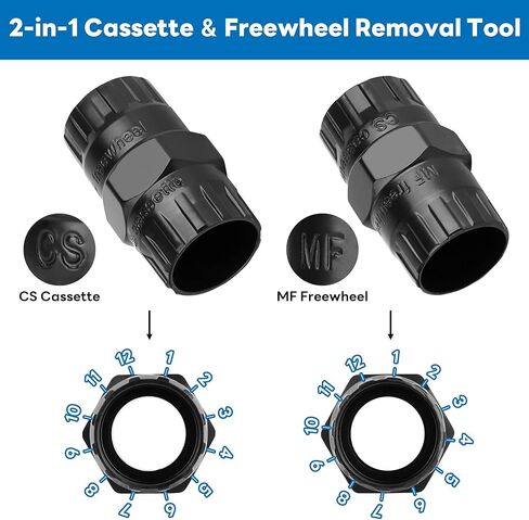 2-in-1 Bike Freewheel Removal Tool & Cassette Lockring Remover, 12-Spline 22.6mm/23.2mm, 50BV30 Quenched Heat-Treated Steel, Fits Shimano/SRAM/SunRace 5–10 Speed, 1" Hex Base in Kuwait