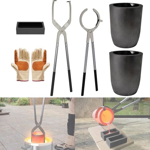 Nelyrho 4kg Crucible Tongs Set Pro with 2 Graphite Crucibles 4kg, 2 Crucible Tongs, Graphite Ingot Mold and Gloves, for Casting Metal in Kuwait