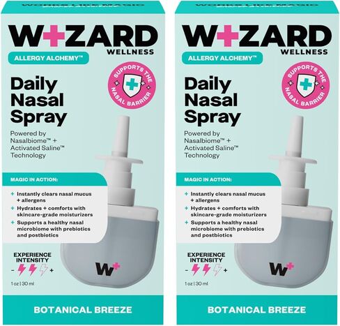 WIZARD WELLNESS Daily Saline Nasal Spray | Triple-Action Hydration & Mucus Cleansing Allergy Mist | Activated Saline & Nasalbiome Postbiotics | Eucalyptus Scent | Drug-Free | 2-Pack in Saudi Arabia