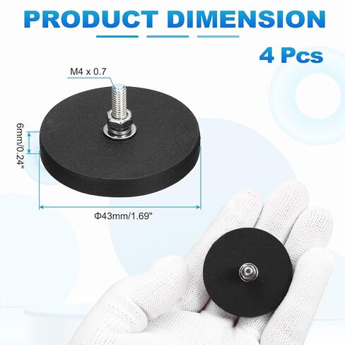 MECCANIXITY 4 Pcs 1.7" Dia Rubber Coated Magnets, 19LBS Anti-Scratch Flag Magnet Base with M4 Male Threaded Studs and Nut Magnets Holder for Camera Light Bar Mirror Tool in Saudi Arabia