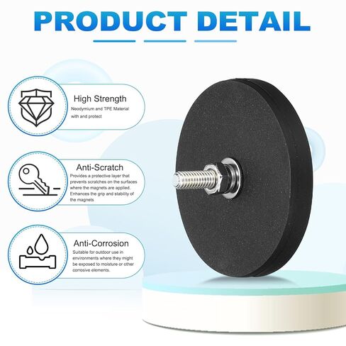 MECCANIXITY 4 Pcs 1.7" Dia Rubber Coated Magnets, 19LBS Anti-Scratch Flag Magnet Base with M4 Male Threaded Studs and Nut Magnets Holder for Camera Light Bar Mirror Tool in Saudi Arabia