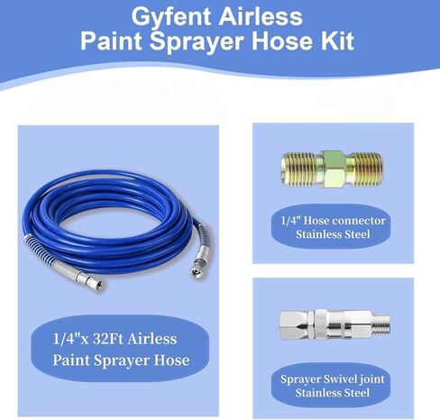 خرطوم رش طلاء بدون هواء بطول 32 قدمًا، خرطوم بديل عالي الضغط 1/4 بوصة 8500 رطل لكل بوصة مربعة مع موصل ومفصل دوار، لآلة رش جراكو تيتان بدون هواء in Kuwait