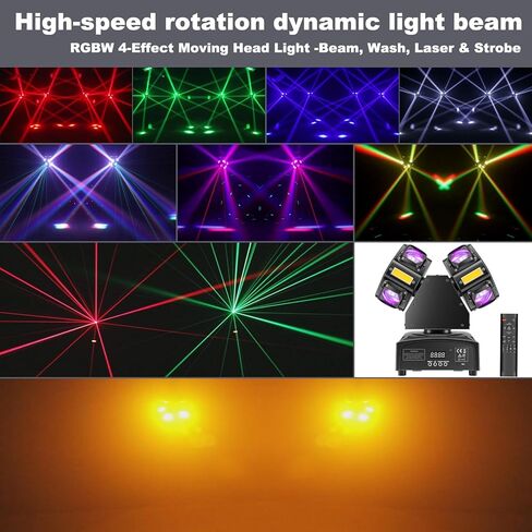 Double Head 4-in-1 RGB Moving Head DJ Light Dual Channel Independent Control RGB Beam Golden Strobe Effects Sound Activated DMX512 Stage Lights for DJ Bar Party Wedding Birthday Celebration in Saudi Arabia