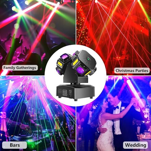 Double Head 4-in-1 RGB Moving Head DJ Light Dual Channel Independent Control RGB Beam Golden Strobe Effects Sound Activated DMX512 Stage Lights for DJ Bar Party Wedding Birthday Celebration in Saudi Arabia