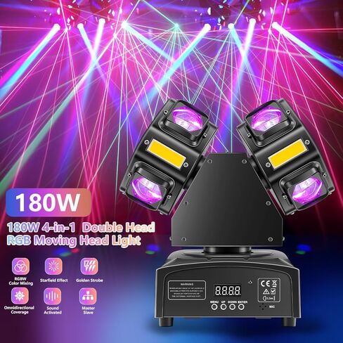 Double Head 4-in-1 RGB Moving Head DJ Light Dual Channel Independent Control RGB Beam Golden Strobe Effects Sound Activated DMX512 Stage Lights for DJ Bar Party Wedding Birthday Celebration in Saudi Arabia