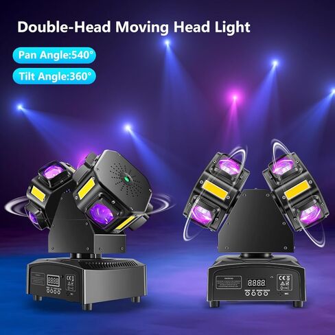 Double Head 4-in-1 RGB Moving Head DJ Light Dual Channel Independent Control RGB Beam Golden Strobe Effects Sound Activated DMX512 Stage Lights for DJ Bar Party Wedding Birthday Celebration in Saudi Arabia