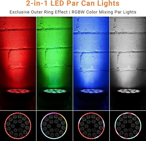 مصابيح DJ Par Lights: حلقة LED احترافية مزدوجة التأثير بقدرة 180 وات محاطة بـ 18 RGBW Par Can | شل معدني | التحكم عن بعد وDMX512 | مثالية لأداء فرقة الزفاف في العرض المباشر (عبوة من قطعتين) in Kuwait