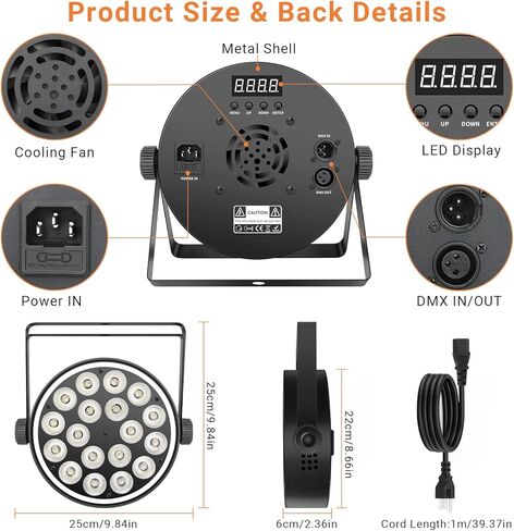 مصابيح DJ Par Lights: حلقة LED احترافية مزدوجة التأثير بقدرة 180 وات محاطة بـ 18 RGBW Par Can | شل معدني | التحكم عن بعد وDMX512 | مثالية لأداء فرقة الزفاف في العرض المباشر (عبوة من قطعتين) in Kuwait