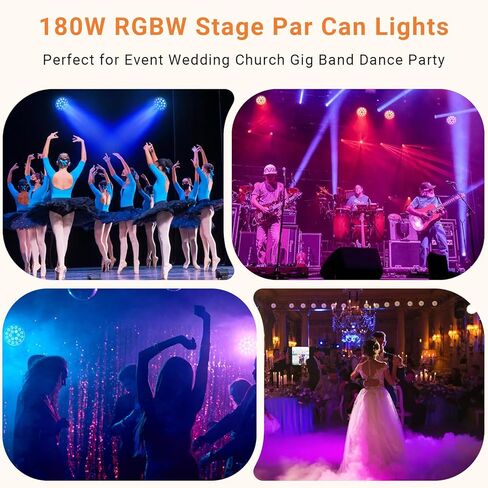 مصابيح DJ Par Lights: حلقة LED احترافية مزدوجة التأثير بقدرة 180 وات محاطة بـ 18 RGBW Par Can | شل معدني | التحكم عن بعد وDMX512 | مثالية لأداء فرقة الزفاف في العرض المباشر (عبوة من قطعتين) in Kuwait