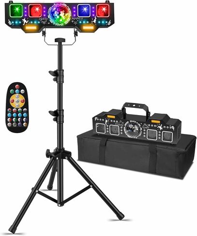 ضوء DJ مع حامل، 7 في 1 DJ DJ Disco Party Light مع حامل وحقيبة حمل أضواء RGB Par، كرة دوارة، ستروب، إضاءة للأشعة فوق البنفسجية بواسطة جهاز التحكم عن بعد المنشط بالصوت DMX للحفلات in Kuwait