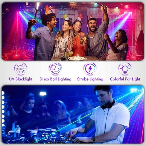 ضوء DJ مع حامل، 7 في 1 DJ DJ Disco Party Light مع حامل وحقيبة حمل أضواء RGB Par، كرة دوارة، ستروب، إضاءة للأشعة فوق البنفسجية بواسطة جهاز التحكم عن بعد المنشط بالصوت DMX للحفلات in Kuwait