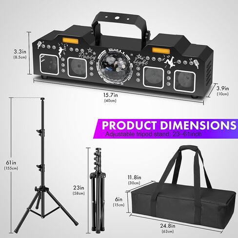 ضوء DJ مع حامل، 7 في 1 DJ DJ Disco Party Light مع حامل وحقيبة حمل أضواء RGB Par، كرة دوارة، ستروب، إضاءة للأشعة فوق البنفسجية بواسطة جهاز التحكم عن بعد المنشط بالصوت DMX للحفلات in Kuwait