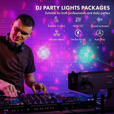 ضوء DJ مع حامل، 7 في 1 DJ DJ Disco Party Light مع حامل وحقيبة حمل أضواء RGB Par، كرة دوارة، ستروب، إضاءة للأشعة فوق البنفسجية بواسطة جهاز التحكم عن بعد المنشط بالصوت DMX للحفلات in Kuwait