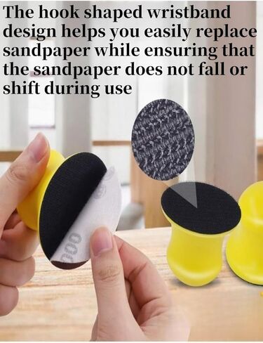 قطعتان من مكعبات الصنفرة اليدوية المستديرة مقاس 3 بوصات، كتلة صنفرة بخطاف وحلقة، قرص صنفرة بتفاصيل دائرية لترميم الأثاث الخشبي والفنون والحرف اليدوية (أصفر) in Kuwait