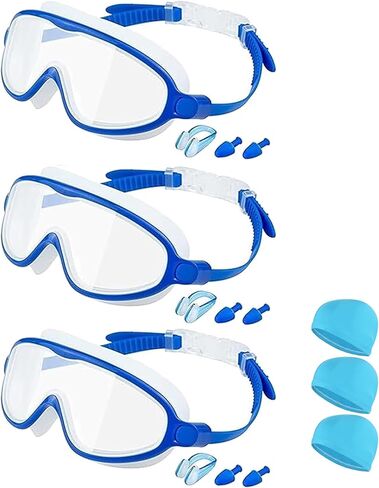 Splashy Eyes Goggles Kids, With Nose Clip + Earbuds, HD Anti-Fog Lenses Swimming Goggles, Snap-Back Strap, For Pool Days in Kuwait