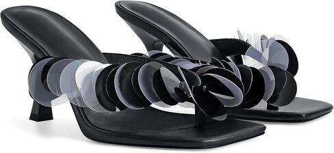 كعب فليب فلوب للنساء بكعب مربع مفتوح بأشرطة صنادل بكعب قطة أنيقة مع أشرطة قرصية بلاستيكية مريحة للانزلاق على شريحة ثونغ in Kuwait