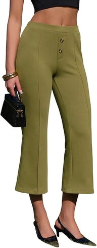 EXLURA Women's Stretchy Work Capri Pants Elastic Waist Business Casual Flare Cropped Trousers Cotton Yoga Leggings Pockets in Saudi Arabia