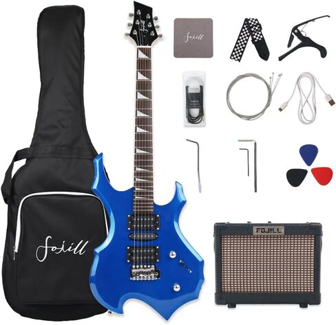 Fojill Heavy Metal Cool Shape Electric Guitar Kit Set Beginner Starter Combo Package Bundle 20W Amplifier Amp Accessory Padded gig Bag,Picks, Cable,Strap,Extra Strings (FCGK-60, Pink) in Kuwait