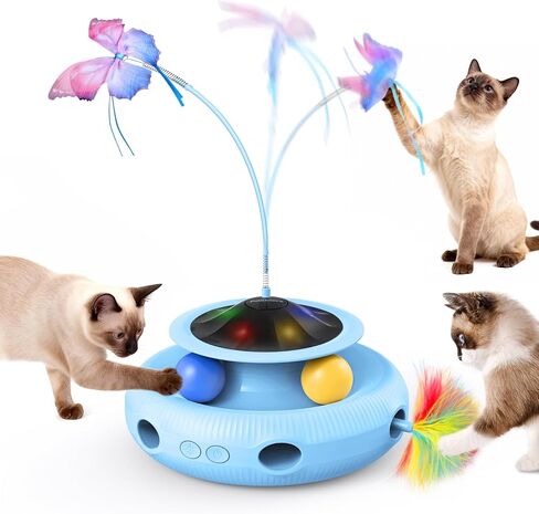 Interactive Cat Toy: 5 in 1 Automatic Cat Toy for Indoor Cats, Electric Kitten Toy with Rechargeable Battery, Self Play Kitty Toy with Fluttering Butterfly, Track Ball and Feather Pack, Pink in Kuwait