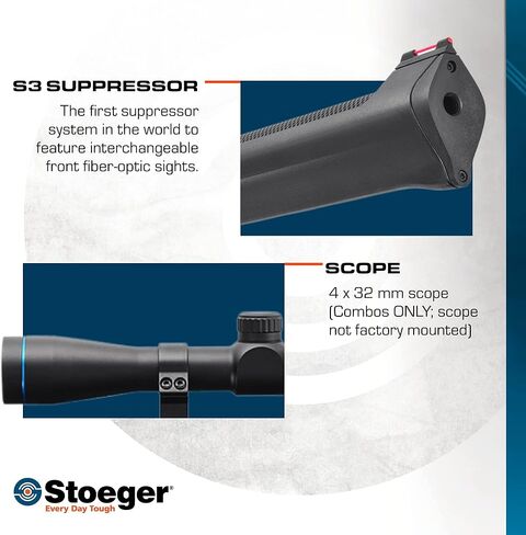 مجموعة Stoeger S4000-E - عيار .177 - مادة صناعية سوداء مع مشاهد من الألياف الضوئية ومنظار 4 × 32 in Kuwait