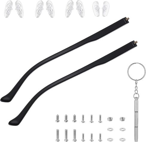 1 Pair Glasses Arm Replacement, Black Eyeglasses Repair Kit Eyeglass Arms Replacement with Screws Washers Screwdriver Nose Pads 6mm Temple Arms for Glass Sunglasses Convex Single Teeth 1.2mm in Saudi Arabia