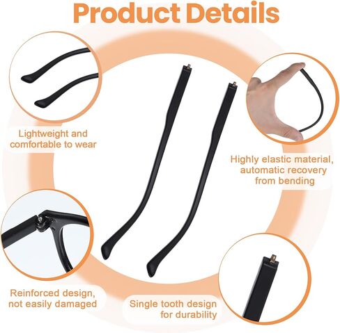 1 Pair Glasses Arm Replacement, Black Eyeglasses Repair Kit Eyeglass Arms Replacement with Screws Washers Screwdriver Nose Pads 6mm Temple Arms for Glass Sunglasses Convex Single Teeth 1.2mm in Saudi Arabia