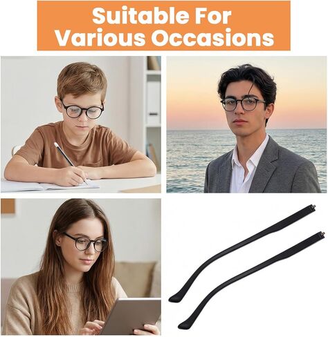 1 Pair Glasses Arm Replacement, Black Eyeglasses Repair Kit Eyeglass Arms Replacement with Screws Washers Screwdriver Nose Pads 6mm Temple Arms for Glass Sunglasses Convex Single Teeth 1.2mm in Saudi Arabia