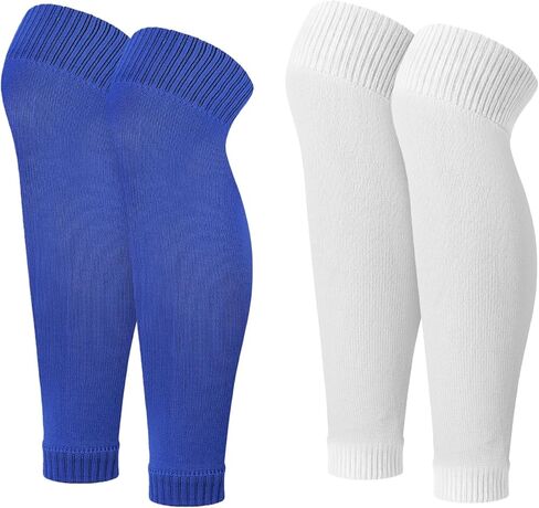 Xthrotsenk 2 Pairs Pre Cut Soccer Socks Soccer Leg Sleeves Sock Football Shin Guard Sleeves Pre Cut Socks for Adult Football Training (Blue, White) in Saudi Arabia