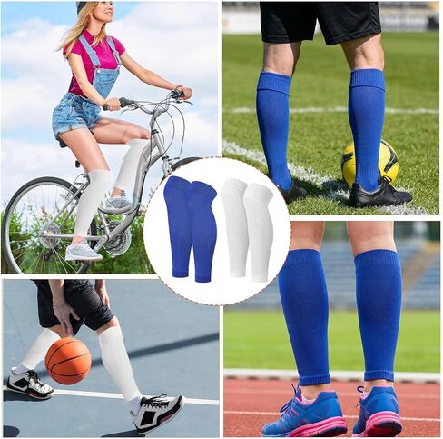 Xthrotsenk 2 Pairs Pre Cut Soccer Socks Soccer Leg Sleeves Sock Football Shin Guard Sleeves Pre Cut Socks for Adult Football Training (Blue, White) in Saudi Arabia