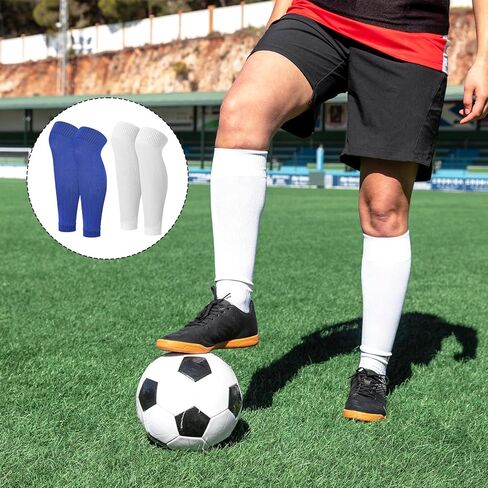 Xthrotsenk 2 Pairs Pre Cut Soccer Socks Soccer Leg Sleeves Sock Football Shin Guard Sleeves Pre Cut Socks for Adult Football Training (Blue, White) in Saudi Arabia