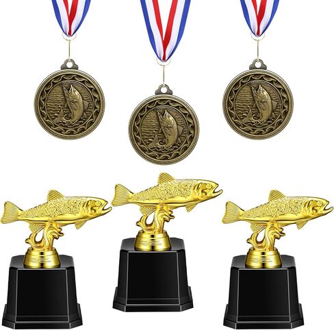 Fumete 6 Pcs Fishing Tournament Prizes 3 Fishing Trophy 3 Fish Award Medals Funny Fishings Gifts for Deep Sea Fishermen Tournaments Match Sports Competition Teams Biggest Catch Recognition in Saudi Arabia