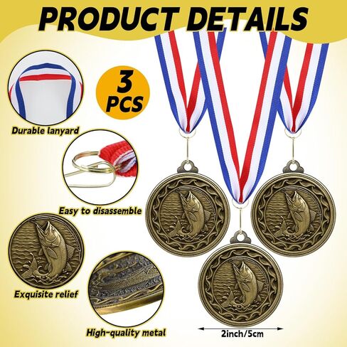 Fumete 6 Pcs Fishing Tournament Prizes 3 Fishing Trophy 3 Fish Award Medals Funny Fishings Gifts for Deep Sea Fishermen Tournaments Match Sports Competition Teams Biggest Catch Recognition in Saudi Arabia
