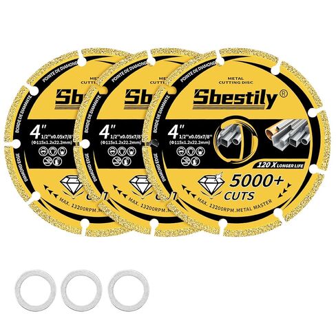 Sbestily Diamond Cutting Wheel 4 1/2 x 7/8 Inch for Metal, Cut Off Wheels with 5000+ Cuts on Rebar, Steel, Iron,INOX, Ceramic, Tiles, Angle Grinder Attachment Cutting Blades (3PCS) in Kuwait