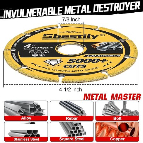 Sbestily Diamond Cutting Wheel 4 1/2 x 7/8 Inch for Metal, Cut Off Wheels with 5000+ Cuts on Rebar, Steel, Iron,INOX, Ceramic, Tiles, Angle Grinder Attachment Cutting Blades (3PCS) in Kuwait