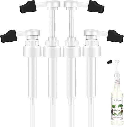 Coffee Syrup Pump for 750 ml Bottle – 4 Pack Syrup Dispenser Pumps Compatible with Monin Glass Bottles – No Clog, Precise Dispensing, Includes 4 Tip Covers – for Coffee Bar, Kitchen, White in Saudi Arabia