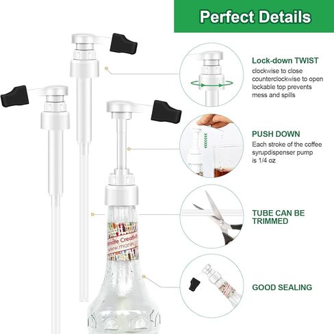 Coffee Syrup Pump for 750 ml Bottle – 4 Pack Syrup Dispenser Pumps Compatible with Monin Glass Bottles – No Clog, Precise Dispensing, Includes 4 Tip Covers – for Coffee Bar, Kitchen, White in Saudi Arabia