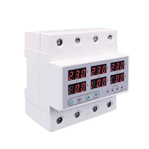 3 Phase 3P+N Voltmeter Ammeter Adjustable Over and Under Voltage Current Limit Protection Monitor Relay Protector(63A with N 3X220V) in Saudi Arabia